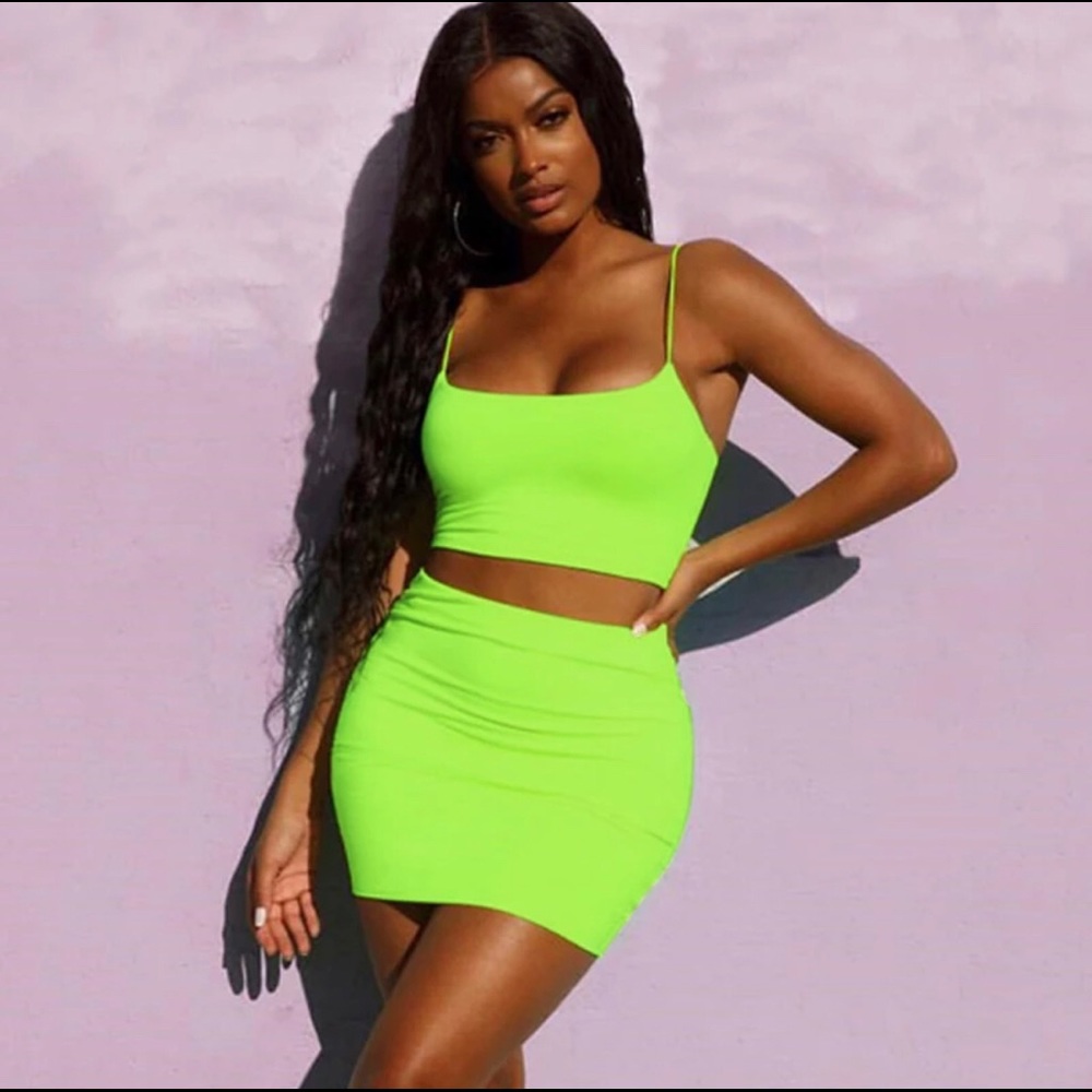 Lime Mini Skirt set